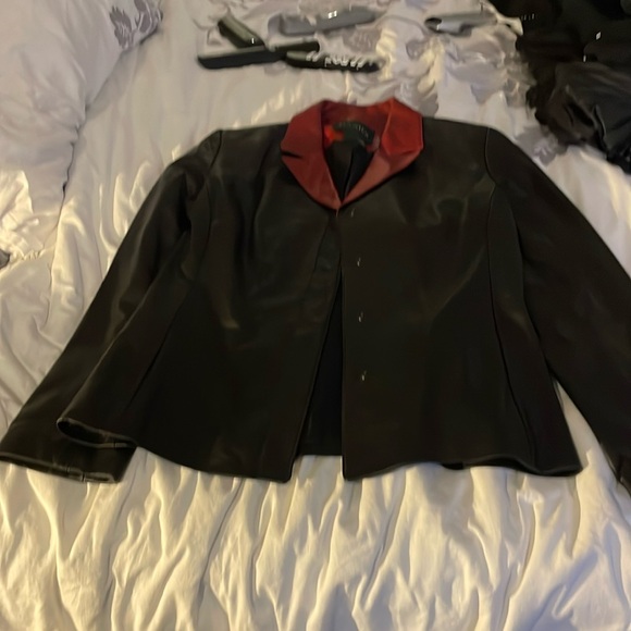 Danier leather jacket black red collar - Picture 1 of 3